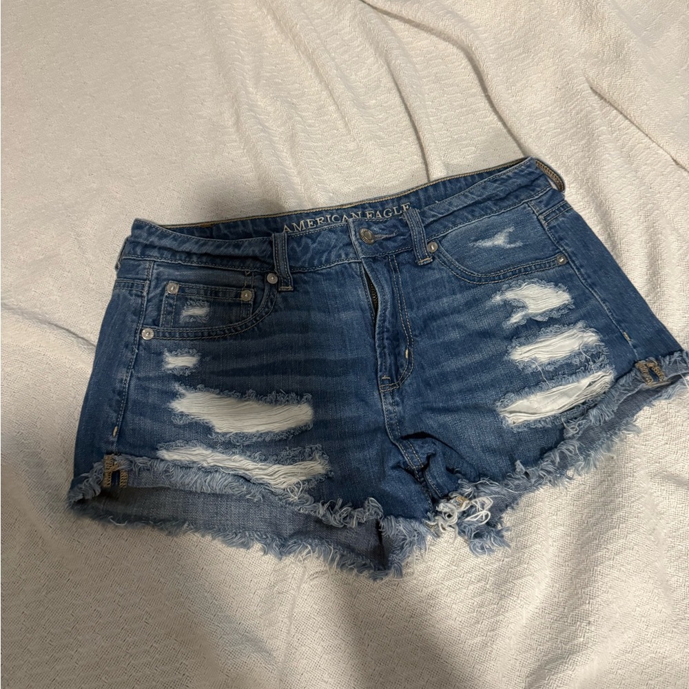American Eagle Outfitters Women's Ripped Blue Jean Shorts